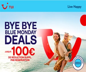 Code promo En janvier, 100 € de réduction EN PLUS sur vos vacances en avion avec TUI Belgique