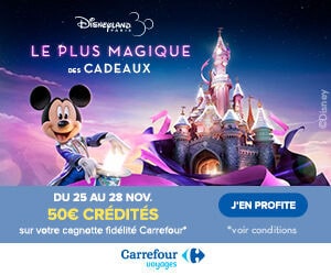 Bon plan OFFRE UNIQUE : séjour à Disneyland Paris à partir de 165 €/personne, 50€ crédité sur la cagnotte fidélité Carrefour