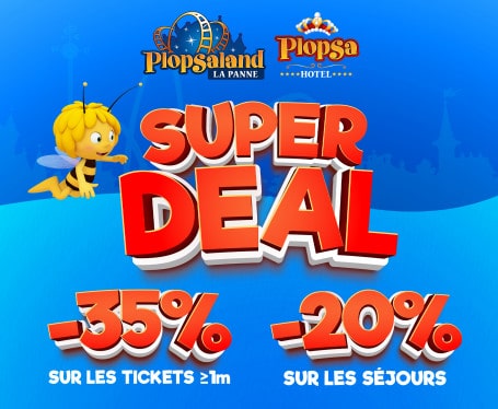 SUPER DEAL | -35% de réduction sur les billets >1m à Plopsaland De Panne & - 20% de réduction sur l'Hôtel Plopsa