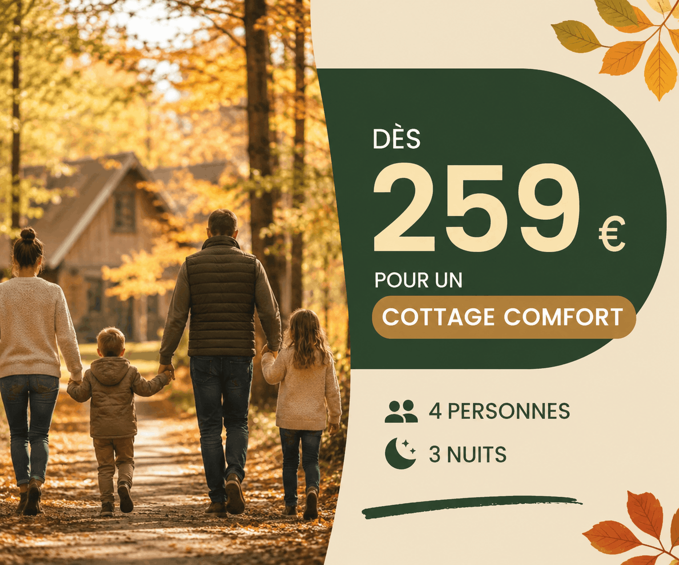 Bon plan Semaine de la Folie : Vacances d'automne à partir de 259€ pour un cottage 4 personnes pour 3 nuits